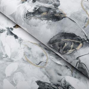 Zamatová látka Tamara TMR-006 Designové kvety na sivom - šírka 150 cm