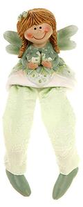 Soška víla 2 jahody zelená visiace nohy 13 cm