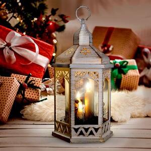 SOLIGHT LED vianočný lampáš biely, 33cm, 3x LED sviečka, 3x AAA