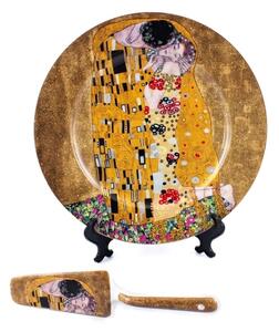 Servírovací tanier s lopatkou Gustav Klimt Bozk hnedý o 27cm
