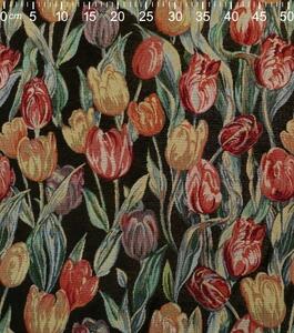 Metráž látka gobelín tulipány na čierne | RTex