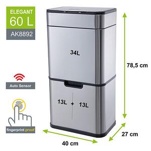 Elegant Bezkontaktný odpadkový kôš na triedený odpad 60 l HELPMATION AK8892