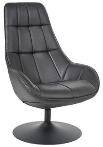 Otočné kreslo čierna umelá koža podnož čalúnené sedadlo ozdobné prešívanie mid-century modern štýl obývacia izba