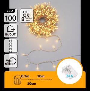 Aigostar - LED vonkajšia vianočná reťaz 100xLED/8 funkcií 3xAA 10,3m IP44 teplá biela