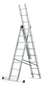 Viacúčelový hliníkový rebrík, 3 x 8 priečok a nosnosť 150 kg