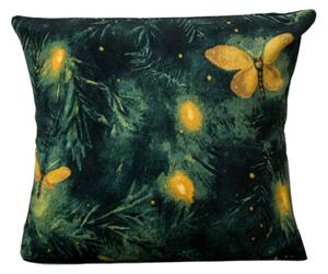 Mikroplyšový poťah na vankúšik YELLOW BUTTERFLY 45x45 cm, tmavo zelený