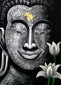 OBRAZ BUDHA čierny, ručne malovaný,35 x 50