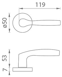 Dverové kovanie MP Luxor - R (F1 - Strieborný elox), kľučka-kľučka, WC kľúč, MP F1 stříbrný elox