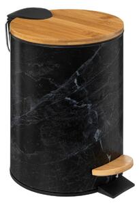 Odpadkový kôš Lea Black, čierna/s drevenými prvkami, 25x16,8x16,8 cm