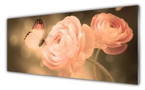 Sklenený obklad Do kuchyne Motýľ ruže príroda 125x50 cm