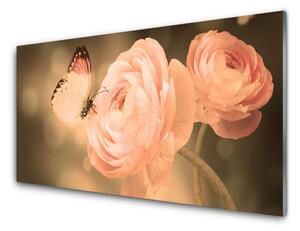 Skleneny obraz Motýľ ruže príroda 125x50cm
