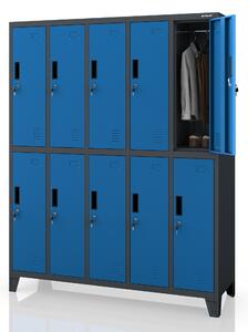 Sociálna BHP šatníková skriňa s 10 dverami BARTEK 1360 x 1720 x 450 mm, antracitovo-modrá