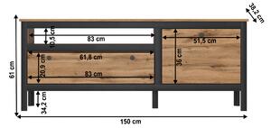 Tv stolík/skrinka Lorcan 1d1s/150 (dub wotan + čierna). Vlastná spoľahlivá doprava až k Vám domov. 1065274