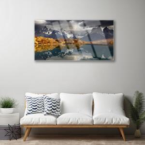 Obraz na skle Hora jazero príroda 120x60 cm 2 Prívesky