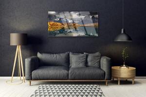 Obraz na skle Hora jazero príroda 120x60 cm 2 Prívesky