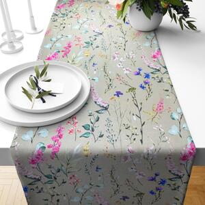 Ervi bavlnený behúň na stôl - Poľné kvety na béžovom