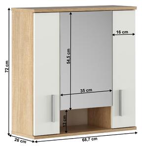 Závesná kúpelňová skrinka so zrkadlom Leah 01 (dub sonoma + biela matná). Vlastná spoľahlivá doprava až k Vám domov. 1065343