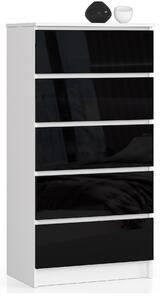 Ak furniture Komoda Kuba 60 cm - 5 zásuviek biela/čierna