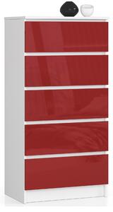 Ak furniture Komoda Kuba 60 cm - 5 zásuviek biela/červená