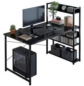 Počítačový stôl, široký stôl, čierna, písací stôl s knihovňou, LOFT, stôl pre tínedžera