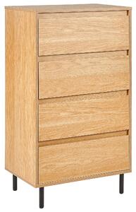 Komoda svetlé drevo MDF 104 x 60 x 40 cm čierne kovové nohy 4 zásuvky úložný priestor moderný štýl obývačka spálňa predsieň