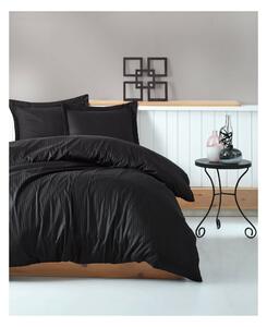L'ESSENTIEL MAISON Čierny saténový set posteľnej bielizne Stripe Premium