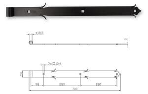 Kovian-Prod Ozdobný záves 700x50x5mm, pre čap 18mm, povrch čierny lak