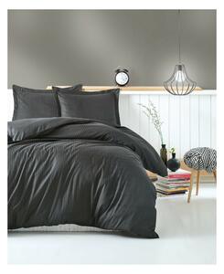 L'ESSENTIEL MAISON Antracitový saténový set posteľnej bielizne Stripe Premium