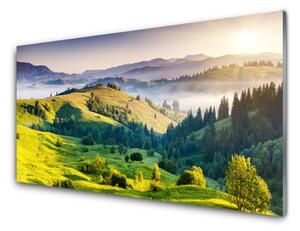 Obraz na skle Hora pole hmla príroda 120x60 cm 4 Prívesky
