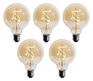 Sada 5 ks E27 Stmievateľná LED žiarovka so špirálovým vláknom G95 4W 270lm 2700K