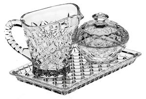 Bohemia Crystal Set s doplnkami Diamond (1 cukornička, 1 konvička na mlieko +1 tácka)