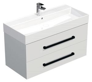 Kúpeľňová skrinka s čiernou úchytkou a umývadlom SAT Cube Way 100x53x46 cm biely lesk CUBE46C1002BISAT