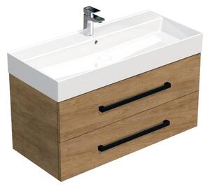 Kúpeľňová skrinka s čiernou úchytkou a umývadlom SAT Cube Way 100x53x46 cm dub Hickory mat CUBE46C1002DHSAT
