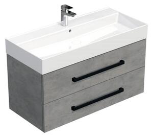 Kúpeľňová skrinka s čiernou úchytkou a umývadlom SAT Cube Way 100x53x46 cm betón mat CUBE46C1002BESAT