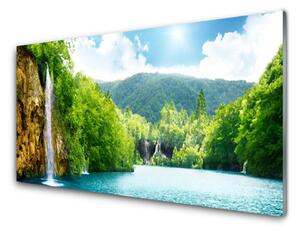 Sklenený obklad Do kuchyne Hory les jazero príroda 100x50 cm