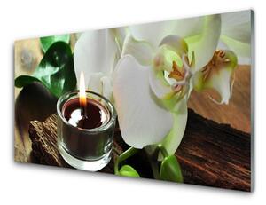 Sklenený obklad Do kuchyne Orchidea sviece do kúpeľov 125x50 cm
