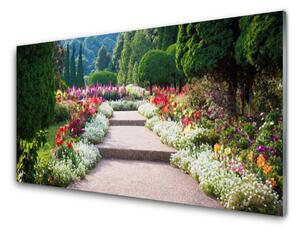 Sklenený obklad Do kuchyne Park kvety schody záhrada 120x60 cm