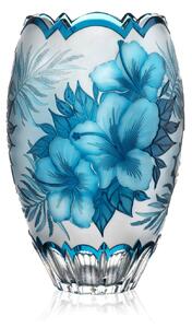 Bohémia Crystal Ručne brúsená váza Hybiscus Azur 305mm