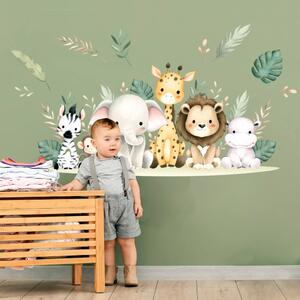 INSPIO-textilná prelepiteľná nálepka - Tapety do detskej izby - Mini safari zvieratká na lúke