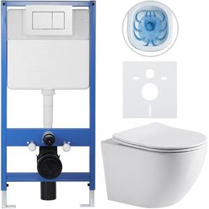 CERANO - Kompletný podomietkový WC set Lite/Verde - biela lesklá - WC tlačidlo Classic, biele - predstenová inštalácia / sadrokartón - 49x36 cm