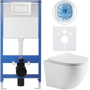 CERANO - Kompletný podomietkový WC set Lite/Verde - biela matná - WC tlačidlo Classic, biele - predstenová inštalácia / sadrokartón - 49x36 cm