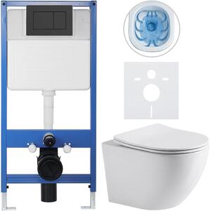 CERANO - Kompletný podomietkový WC set Lite/Verde - biela lesklá - WC tlačidlo Classic, čierne matné - predstenová inštalácia / sadrokartón - 49x36 cm