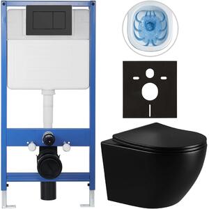 CERANO - Kompletný podomietkový WC set Lite/Verde - čierna lesklá - WC tlačidlo Classic, čierne matné - predstenová inštalácia / sadrokartón - 49x36 …