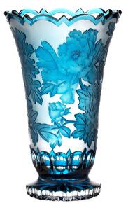 Bohémia Crystal Ručne brúsená váza Peony Azur 305mm