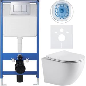 CERANO - Kompletný podomietkový WC set Lite/Verde - biela lesklá - WC tlačidlo Classic, chróm - predstenová inštalácia / sadrokartón - 49x36 cm