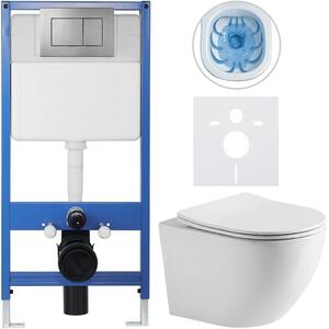 CERANO - Kompletný podomietkový WC set Lite/Verde - biela lesklá - WC tlačidlo Classic, tmavo šedá - predstenová inštalácia / sadrokartón - 49x36 cm