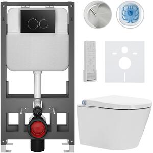CERANO - Závesné WC s bidetom Cronus Premium - biela lesklá - tlačidlo Prime/Dualo, čierne - voľne stojace - predstenová inštalácia / sadrokartón - 5…