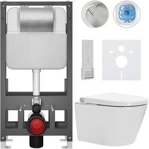 CERANO - Závesné WC s bidetom Cronus Pro - biela lesklá - tlačidlo Prime/Modulo, strieborné - voľne stojace - predstenová inštalácia / sadrokartón - …