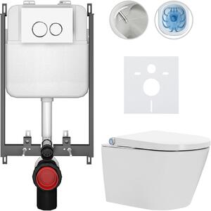CERANO - Závesné WC s bidetom Cronus Standard - biela lesklá - tlačidlo Prime/Dualo, biele - na zamurovanie - 59,3x38,4 cm
