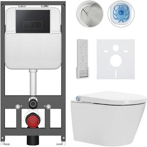 CERANO - Závesné WC s bidetom Cronus Premium - biela lesklá - tlačidlo Prime/Modulo, čierne - závesné - predstenová inštalácia / sadrokartón - 59,3x3…